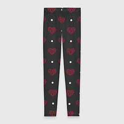 Леггинсы женские Красные сердечки и белые точки на черном, цвет: 3D-принт