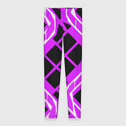 Леггинсы женские Чёрные квадраты и белые полосы на фиолетовом фоне, цвет: 3D-принт