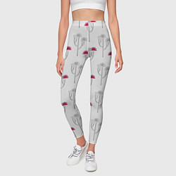 Леггинсы женские Паттерн с веточками розовых цветов на сером, цвет: 3D-принт — фото 2