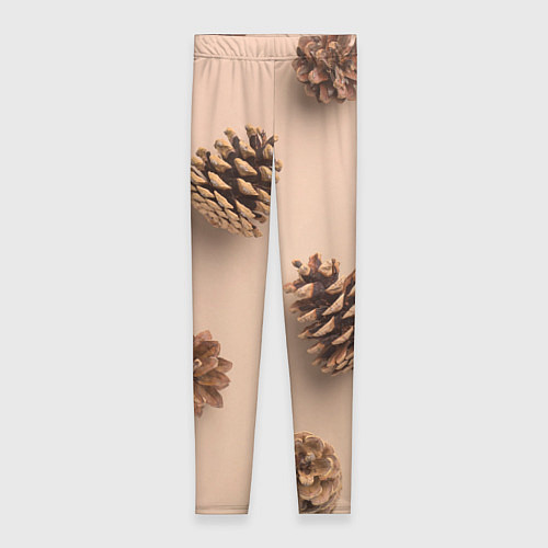 Женские легинсы Еловые шишки на бежевом фоне / 3D-принт – фото 1