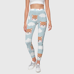 Леггинсы женские Узор сибу ину и облака, цвет: 3D-принт — фото 2