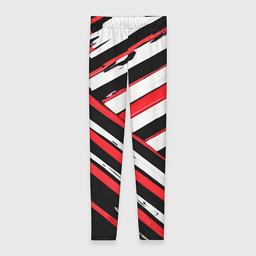 Женские легинсы Красно-белые диагональные полосы на чёрном фоне / 3D-принт – фото 1