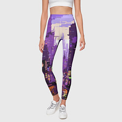 Леггинсы женские Киберпанк город фиолетовый, цвет: 3D-принт — фото 2