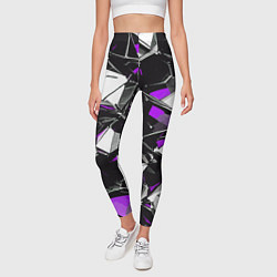 Леггинсы женские Фиолетово-белый паттерн на чёрном фоне, цвет: 3D-принт — фото 2