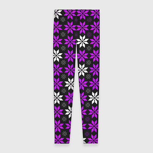 Женские легинсы Бело-фиолетовые звёзды на чёрном фоне / 3D-принт – фото 1