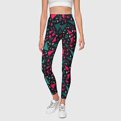 Леггинсы женские Синие красные треугольники на черном фоне, цвет: 3D-принт — фото 2