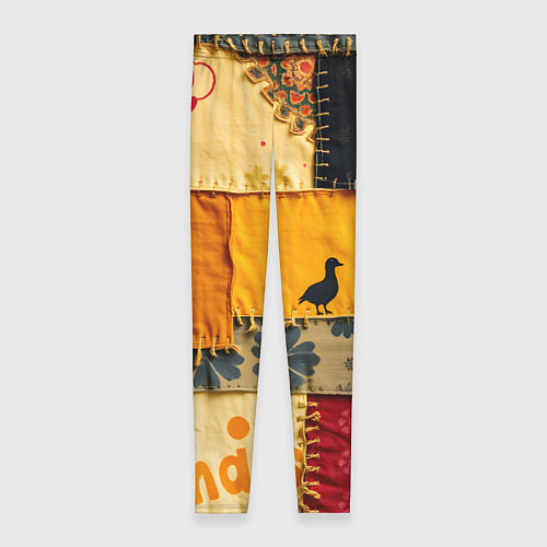 Женские легинсы Пэчворк с птичкой / 3D-принт – фото 1