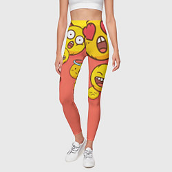 Леггинсы женские Смайлы на красном фоне, цвет: 3D-принт — фото 2