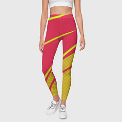 Леггинсы женские Красно-розовый с салатовым точечный, цвет: 3D-принт — фото 2