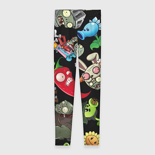 Женские легинсы Растения против зомби персонажи на черном / 3D-принт – фото 1