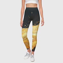Леггинсы женские Золотистая материя на черном фоне, цвет: 3D-принт — фото 2