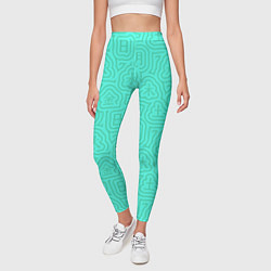 Леггинсы женские Лабиринтовый паттерн с иероглифами на бирюзе, цвет: 3D-принт — фото 2