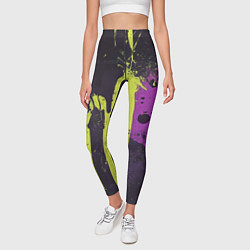 Леггинсы женские Желтая и фиолетовая краска на черном, цвет: 3D-принт — фото 2