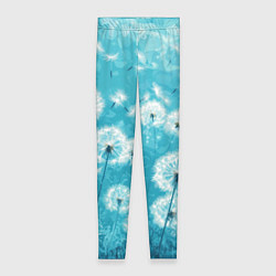 Женские легинсы Белые одуванчики на бирюзовом фоне