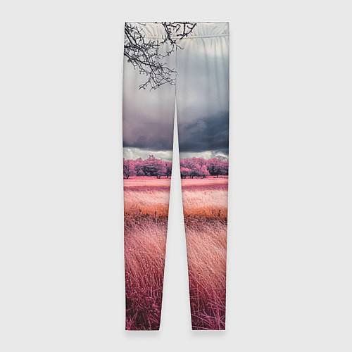 Женские легинсы Поле и деревья пейзаж - инфракрасный стиль / 3D-принт – фото 1