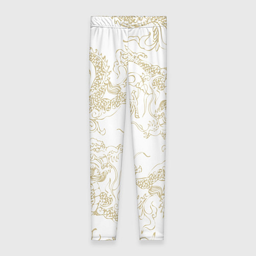 Женские легинсы Золотой дракон в виде узора на белом / 3D-принт – фото 1