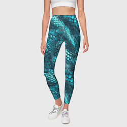 Леггинсы женские Бирюзовая чешуя рептилии - абстрактный паттерн, цвет: 3D-принт — фото 2