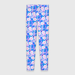 Женские легинсы Нежный голубой с розовыми цветами паттерн