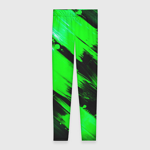 Женские легинсы Зеленые мазки краски на черном / 3D-принт – фото 1