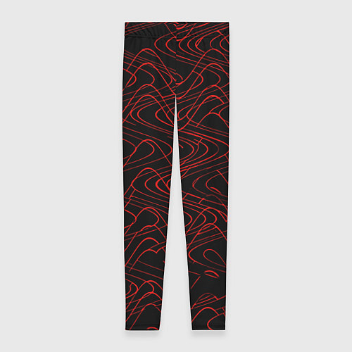 Женские легинсы Чёрный с красными волнистыми линиями абстракция / 3D-принт – фото 1
