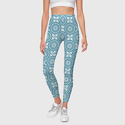 Леггинсы женские Бело - голубой ажурный кружевной узор ретро, цвет: 3D-принт — фото 2