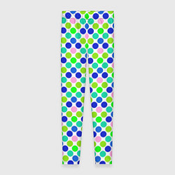 Леггинсы женские Разноцветный синий розовый зеленый горох на белом, цвет: 3D-принт
