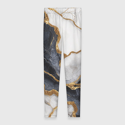 Женские легинсы Мрамор белый и черный с золотом / 3D-принт – фото 1