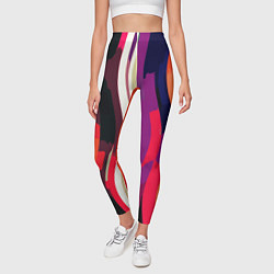 Леггинсы женские Красный абстрактные волнистые полосы, цвет: 3D-принт — фото 2