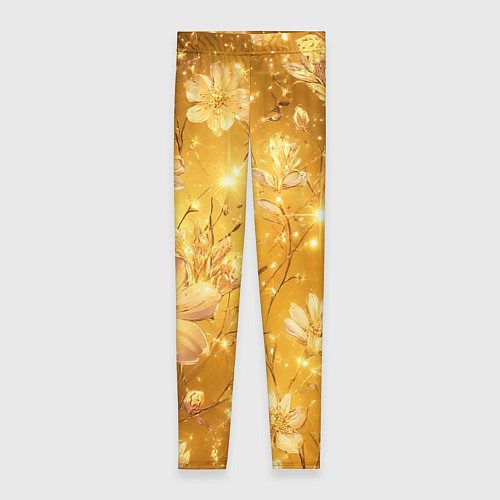 Женские легинсы Цветочный золотой с искрами / 3D-принт – фото 1