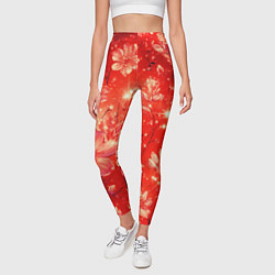 Леггинсы женские Цветочный красный с искрами, цвет: 3D-принт — фото 2