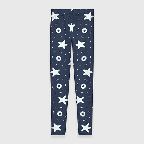 Женские легинсы Белые кольца и звезды на синем / 3D-принт – фото 1