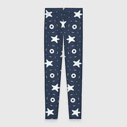 Леггинсы женские Белые кольца и звезды на синем, цвет: 3D-принт