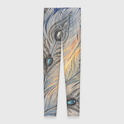 Леггинсы женские Синие перья с самоцветами, цвет: 3D-принт
