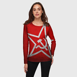 Лонгслив женский Флаг СССР: Серп и Молот, цвет: 3D-принт — фото 2