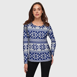 Лонгслив женский Синий свитер, цвет: 3D-принт — фото 2