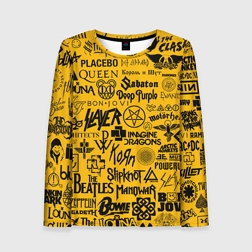 Женский лонгслив ЛОГОТИПЫ РОК ГРУПП / 3D-принт – фото 1