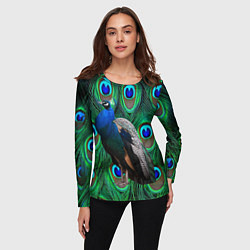 Лонгслив женский Павлин на фоне своих перьев, цвет: 3D-принт — фото 2