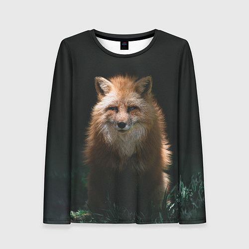 Женский лонгслив Хитрый лис на черном фоне / 3D-принт – фото 1