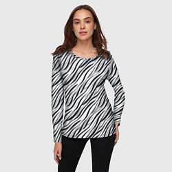 Лонгслив женский Черно-белый полосатый тигровый, цвет: 3D-принт — фото 2