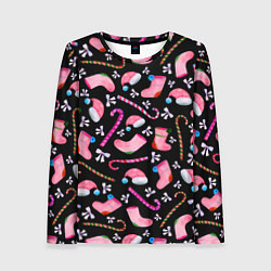 Лонгслив женский Новогодняя ночь, акварельный узор, цвет: 3D-принт