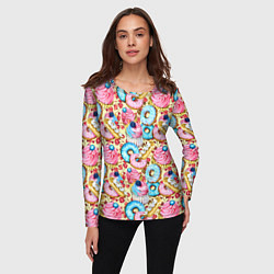 Лонгслив женский Вкусный узор из сладостей, цвет: 3D-принт — фото 2