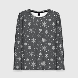 Женский лонгслив Белые снежинки на сером фоне