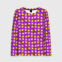 Лонгслив женский Фиолетовый Фон с Желтыми Квадратами Иллюзия Движен, цвет: 3D-принт