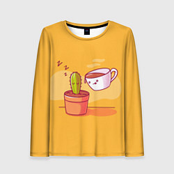 Лонгслив женский Кактус и кружка с кофе, цвет: 3D-принт