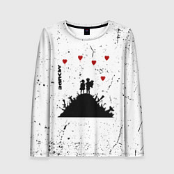 Женский лонгслив Banksy мальчик и девочка на горе оружия