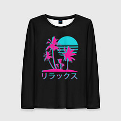 Женский лонгслив Неоновые пальмы Иероглифы Neon Palm Tree