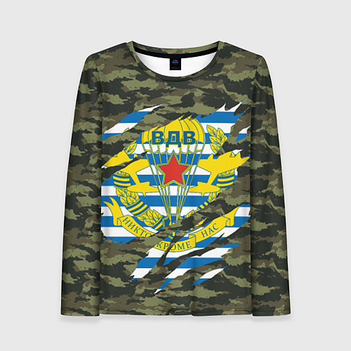 Женский лонгслив КАМУФЛЯЖ ВДВ РАЗРЫВ / 3D-принт – фото 1