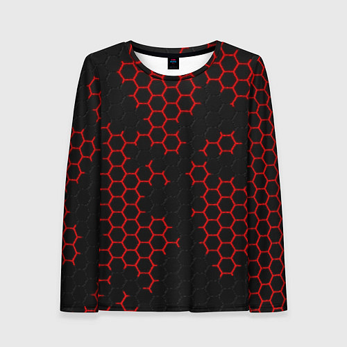 Женский лонгслив НАНОКОСТЮМ Black and Red Hexagon Гексагоны / 3D-принт – фото 1