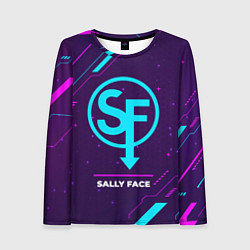 Женский лонгслив Символ Sally Face в неоновых цветах на темном фоне