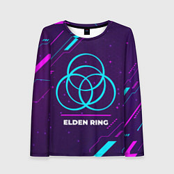 Лонгслив женский Символ Elden Ring в неоновых цветах на темном фоне, цвет: 3D-принт